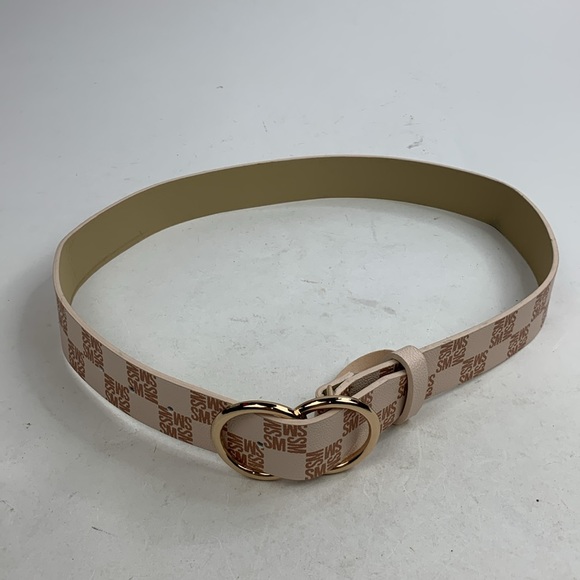 Steve Madden Logo Belt Double ring buckle Size Medium Creme Tan Gold - Picture 7 of 11